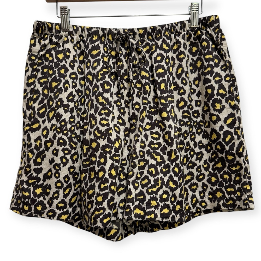 Raquel Allegra Leopard Print Cotton Silk Blend Shorts Large